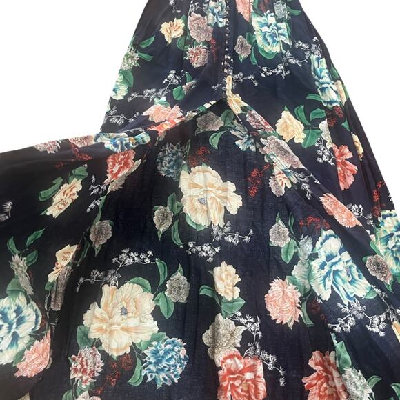 Floral Maxi Women Size Small V Neck Short Sleeve Smock Waist Spring Boho Prairie - Picture 2 of 7